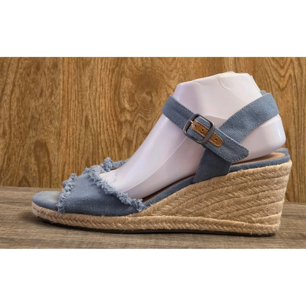 Lucky Brand‎ Moliey Wedge Espadrille Sandals Womens Size 9 Blue Fabric